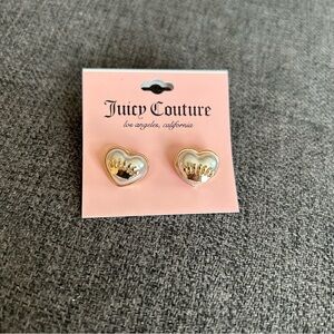 Juicy Couture Crown Heart Stud Earrings, White, Gold
